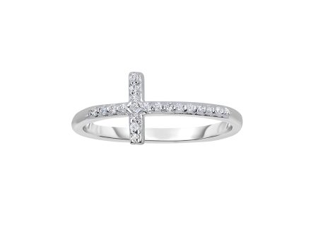 14K Gold .12ct Diamond Side Cross Ring Cheap