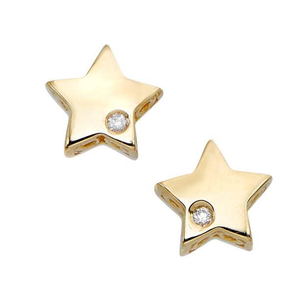 14K Gold .01ct Diamond Star Stud Celestial Earring For Discount