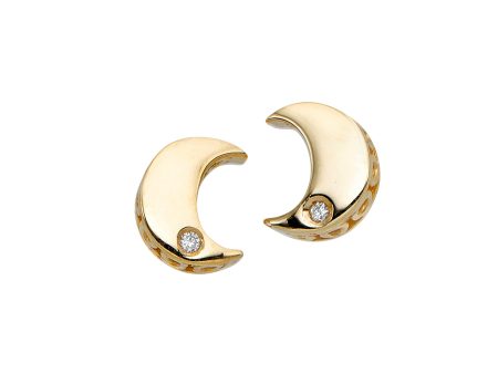 14K Gold .01ct Diamond Moon Stud Earring Online now