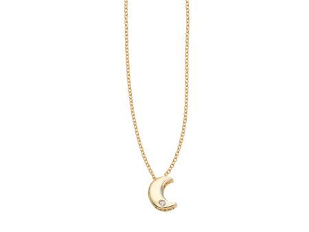 14K Gold .005ct Diamond Moon Necklace Online Hot Sale