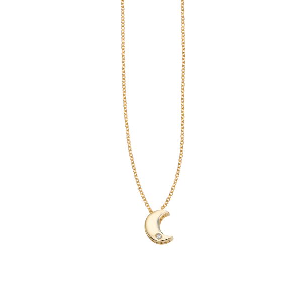 14K Gold .005ct Diamond Moon Necklace Online Hot Sale