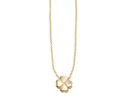 14K Gold .005ct Diamond Clover Necklace Fashion