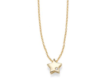 14K Gold .005ct Diamond Star Necklace For Sale