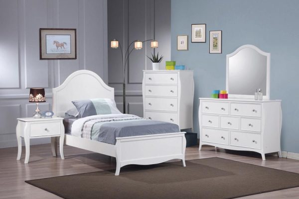 Dominique White Twin Bed 5 Pc Set For Sale