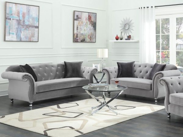 Frostine Silver 2 Pc Sofa Set For Sale