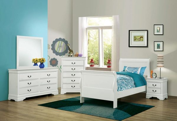 Louis Philippe White Twin Bed 5 Pc Set Discount