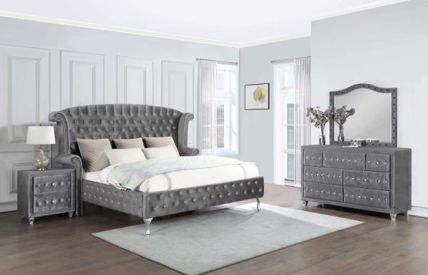 Deanna Grey Queen Bed 4 Pc Set Fashion