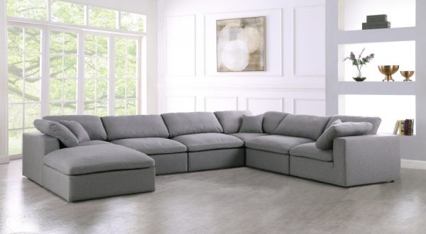 Serene Linen Deluxe Modular Down Filled Cloud-Like Comfort Overstuffed Reversible Sectional Cheap