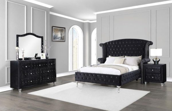 Deanna Black Eastern King Bed 4 Pc Set Supply