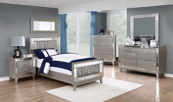 Leighton Silver Twin Bed 5 Pc Set Cheap