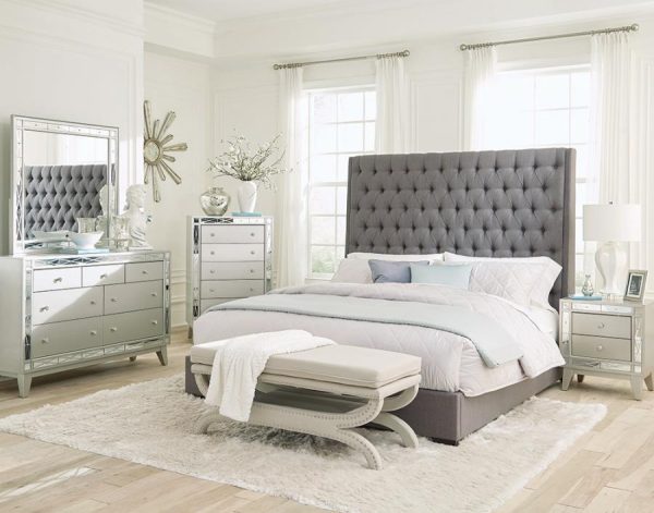 Camille Silver Eastern King Bed 4 Pc Set For Discount