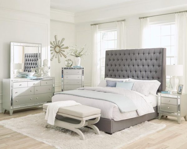 Camille Silver Queen Bed 4 Pc Set Sale