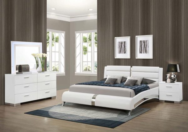 Jeremaine White California King Bed 4 Pc Set Supply