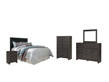 Brinxton Queen Full Panel Headboard Bed with Mirrored Dresser, Chest and Nightstand For Cheap