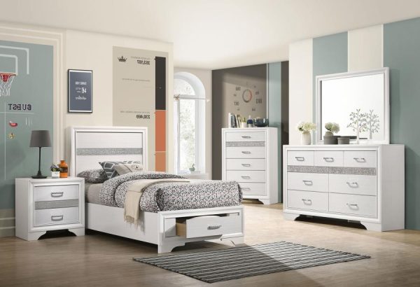 Miranda White Twin Bed 5 Pc Set For Sale