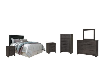 Brinxton Queen Full Panel Headboard Bed with Mirrored Dresser, Chest and 2 Nightstands Online Hot Sale