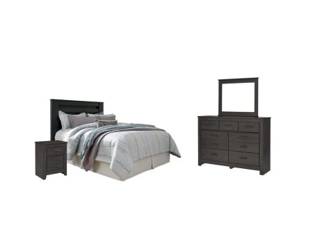 Brinxton Queen Full Panel Headboard Bed with Mirrored Dresser and 2 Nightstands on Sale